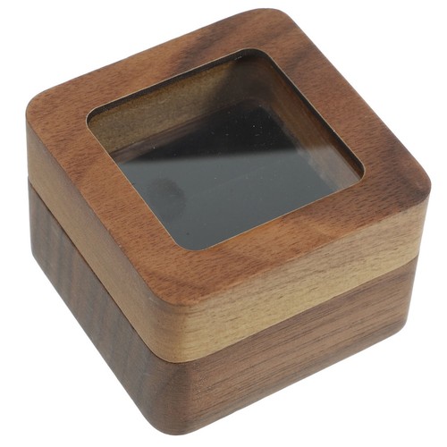 Square brown wood ring box - wood,
